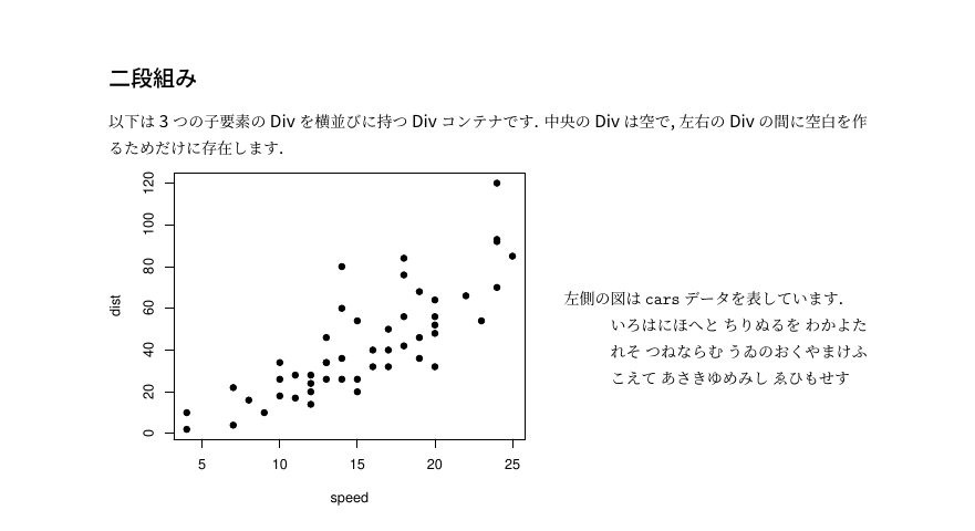 HTML, LaTeX, Beamer で動作する二段組み